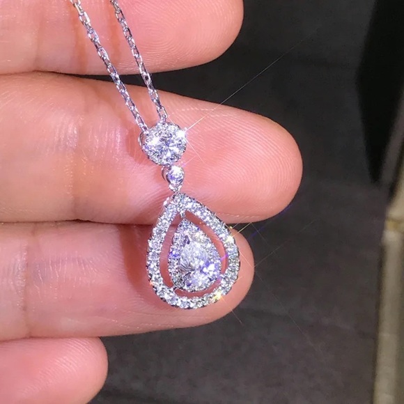 NEW 925 SILVER DIAMOND NECKLACE - Picture 1 of 5